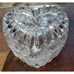 Vintage Hofbauer Byrdes Crystal Heart Shape Dish Jewelry Candy Trinket Bird Box